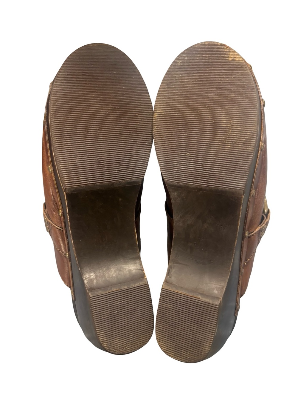 Harley-Davidson Y2K Western Biker Brown Leather Clog Mules brass ring Detail 8.5 - Picture 7 of 8